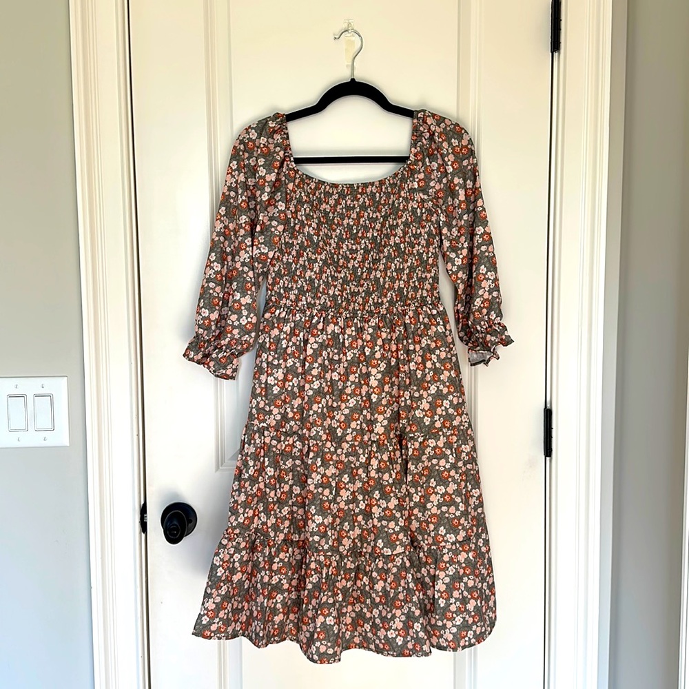 Floral long sleeve midi dress